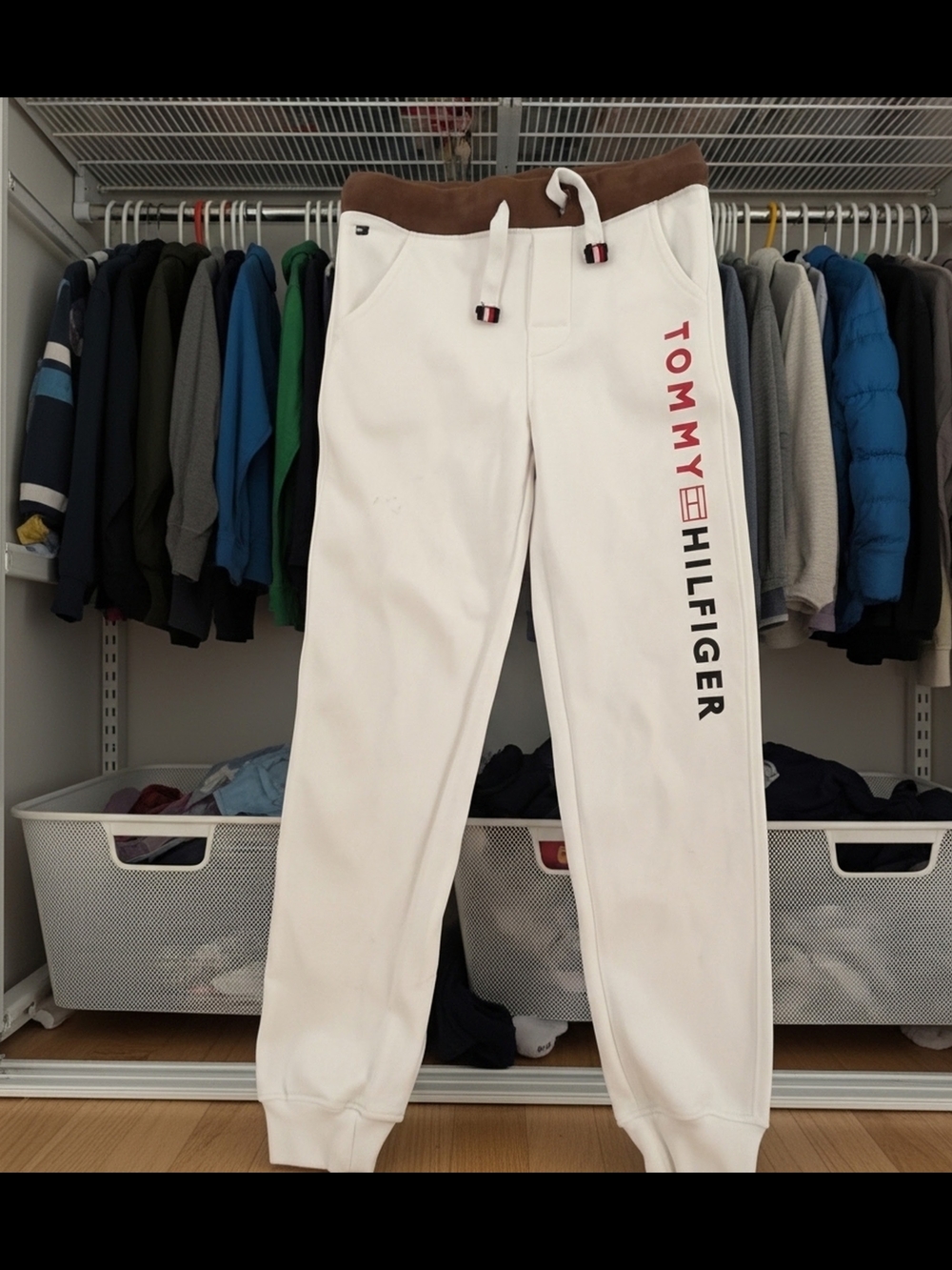 Tommy Hilfiger Off White Sweatpants Contrasting Waistbanand &  Side Logo YOUTH M